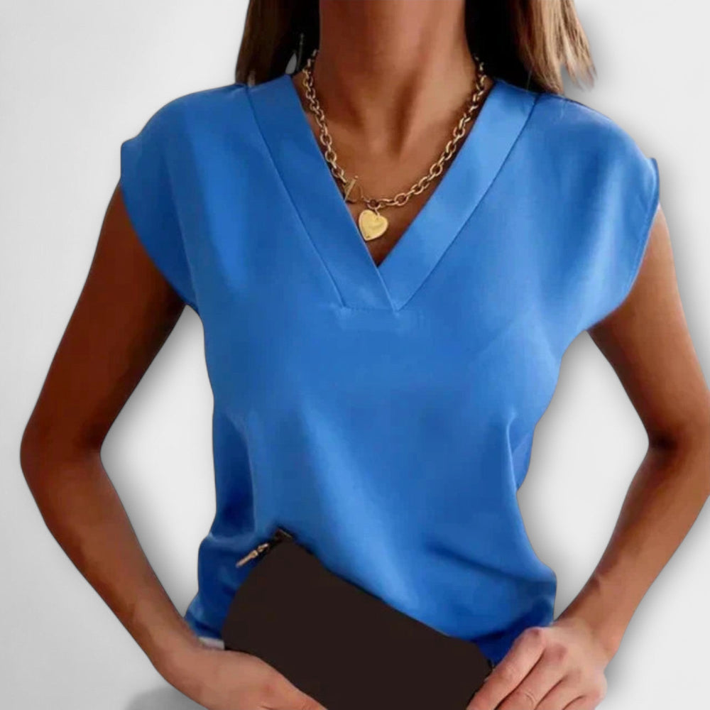 Naiste suvine pluus V-kaelusega ja vabade varrukatega