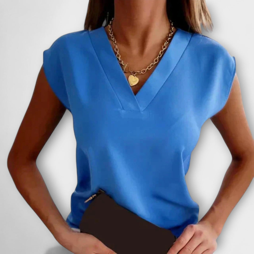 Naiste suvine pluus V-kaelusega ja vabade varrukatega