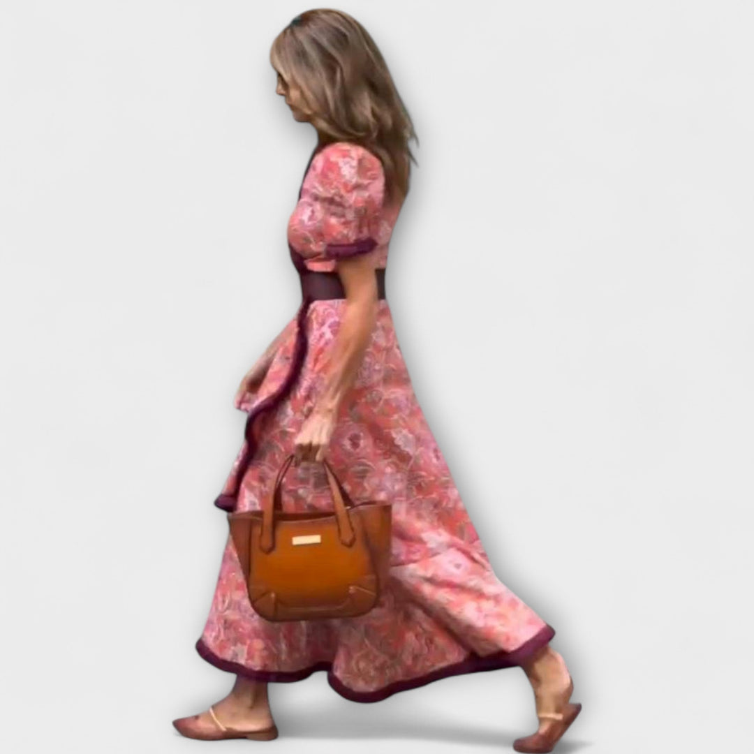 Elegantsed Roosa Maxi Kleit Lühikeste Varrukatega