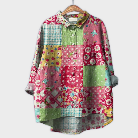 Magdalena - Käsitööna valminud naiste pluus lillemustriga