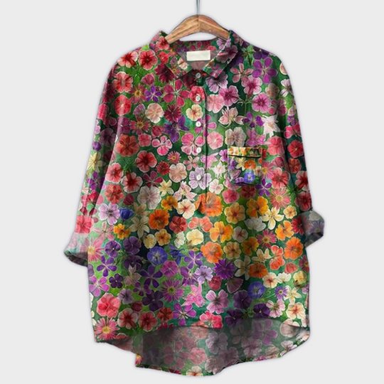 Magdalena - Käsitööna valminud naiste pluus lillemustriga