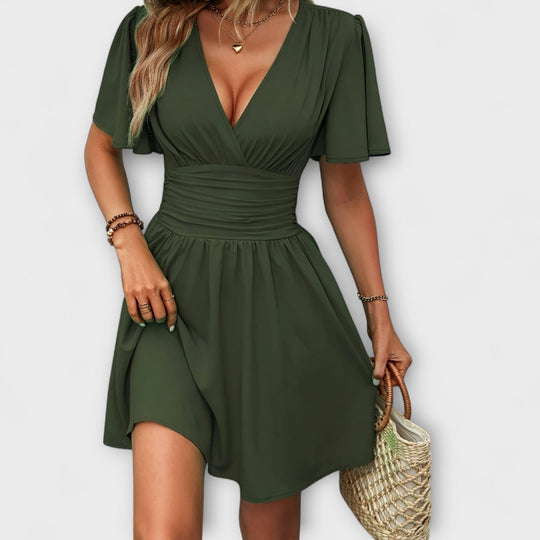 Winslet - Kleit kogutud vöökohaga ja V-kujulise dekolteega